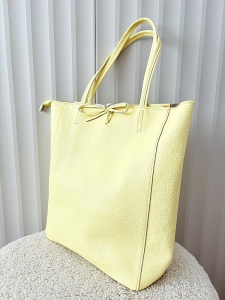 Laura Biaggi skórzana torba shopper jasnożółta z wiązaniem