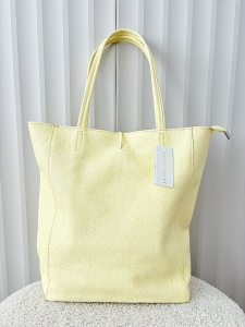 Laura Biaggi skórzana torba shopper jasnożółta z wiązaniem