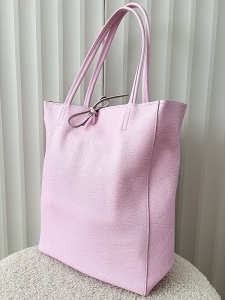 Laura Biaggi skórzana torba shopper jasnoróżowa z wiązaniem