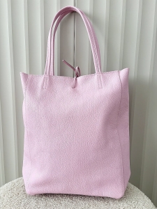 Laura Biaggi skórzana torba shopper jasnoróżowa z wiązaniem