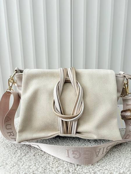 Laura Biaggi torebka listonoszka beżowa z węzłem ekozamsz