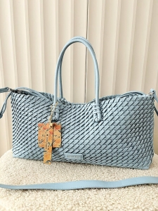 Mandoline torebka shopperka na ramię niebieska plecionka