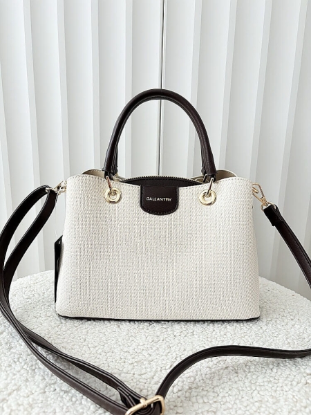Gallantry mini torebka shopperka beżowa z brązowym