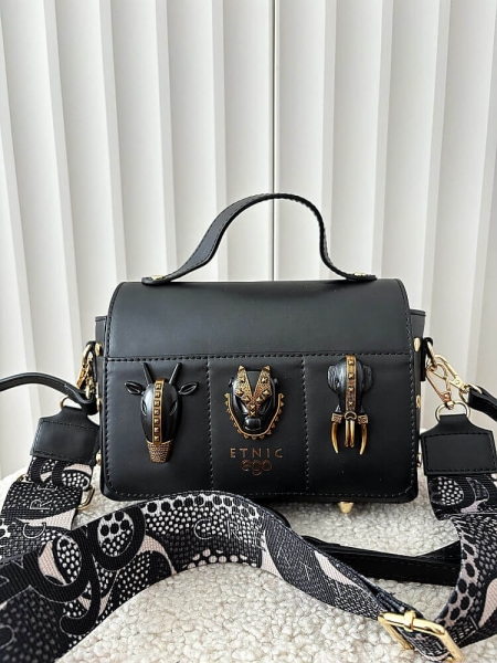 Ego listonoszka kuferek skórzana czarna animals