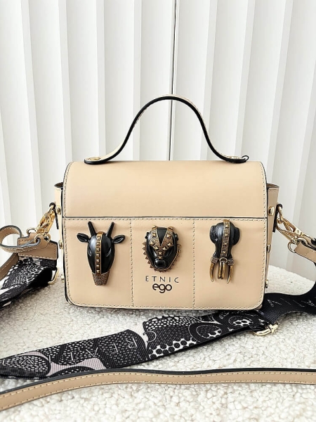 Ego listonoszka kuferek skórzana beżowa animals