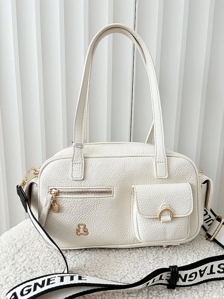 Lulu Castagnette torebka kuferek na ramię ecru z kieszeniami