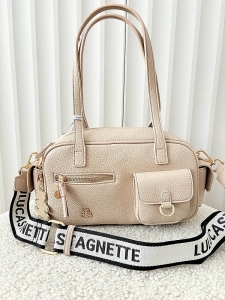 Lulu Castagnette torebka kuferek na ramię beżowa z kieszeniami