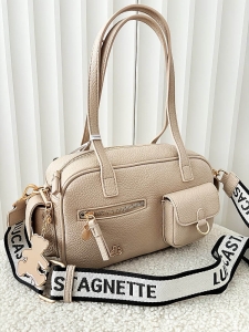 Lulu Castagnette torebka kuferek na ramię beżowa z kieszeniami