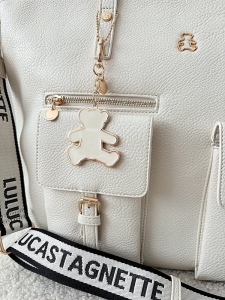 Lulu Castagnette torebka shopper ecru z kieszeniami