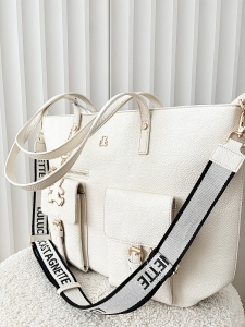 Lulu Castagnette torebka shopper ecru z kieszeniami