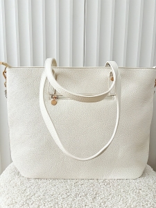 Lulu Castagnette torebka shopper ecru z kieszeniami