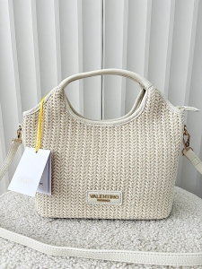 Torebka mini shopper jasnobeżowa plecionka