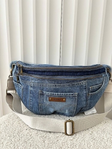 Maxfly torebka nerka jeans XL niebieska z beżowym zip