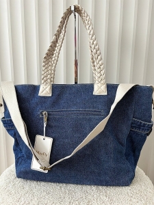 Maxfly torebka shopper jeans niebieska z beżowym