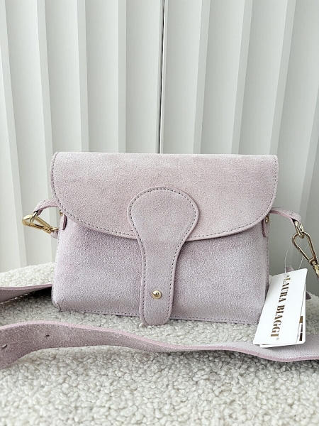 Laura Biaggi torebka listonoszka L zamszowa różowa z klapką