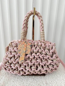 Mandoline torebka mini shopper różowa ze złotym plecionka