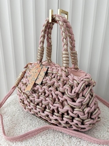 Mandoline torebka mini shopper różowa ze złotym plecionka
