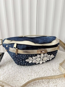 Massimo Contti torebka nerka jeans niebieska ze złotym kryształki