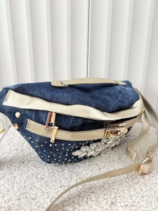 Massimo Contti torebka nerka jeans niebieska ze złotym kryształki