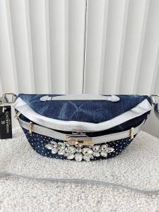 Massimo Contti torebka nerka jeans niebieska ze srebrnym kryształki