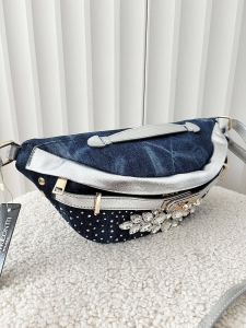 Massimo Contti torebka nerka jeans niebieska ze srebrnym kryształki