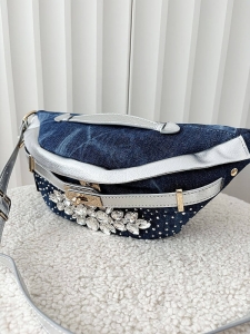 Massimo Contti torebka nerka jeans niebieska ze srebrnym kryształki