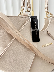 Massimo Contti torba shopper na ramię beżowa ze złotym