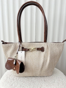 Ines Delaure torebka shopper koszyk na ramię beżowa z brązowym