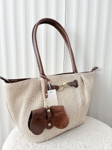 Ines Delaure torebka shopper koszyk na ramię beżowa z brązowym