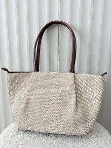 Ines Delaure torebka shopper koszyk na ramię beżowa z brązowym