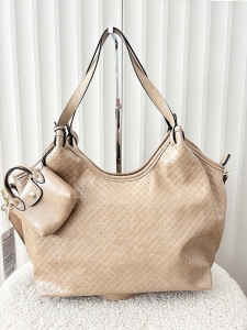 Ines Delaure torebka shopper na ramię beżowa plecionka