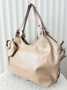 Ines Delaure torebka shopper na ramię beżowa plecionka
