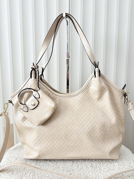 Ines Delaure torebka shopper na ramię jasnobeżowa plecionka