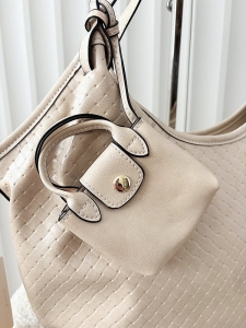 Ines Delaure torebka shopper na ramię jasnobeżowa plecionka