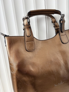 Ines Delaure torebka shopper ciemnobeżowa metaliczna