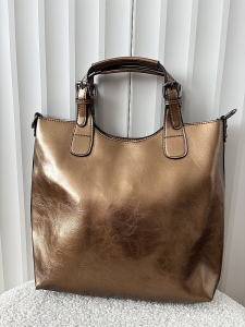 Ines Delaure torebka shopper ciemnobeżowa metaliczna