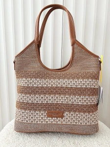 Torebka shopper na ramię brązowa plecionka