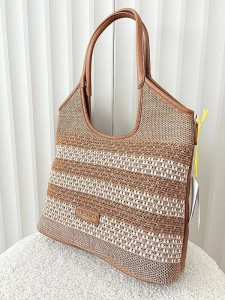 Torebka shopper na ramię brązowa plecionka