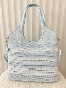 Torebka shopper na ramię niebieska plecionka