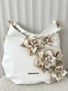 Massimo Contti torba shopper na ramię biała kwiaty