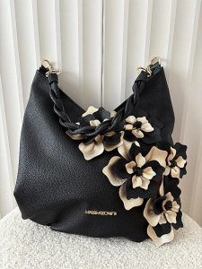 Massimo Contti torba shopper na ramię czarna kwiaty