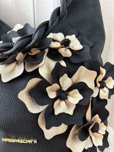 Massimo Contti torba shopper na ramię czarna kwiaty