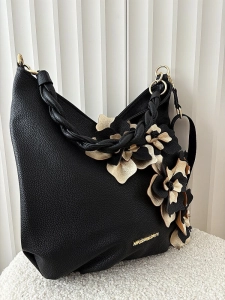 Massimo Contti torba shopper na ramię czarna kwiaty