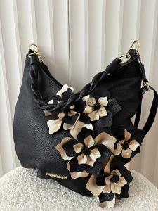 Massimo Contti torba shopper na ramię czarna kwiaty