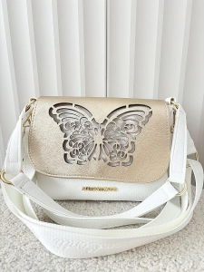 Massimo Contti torebka listonoszka biała ze złotym z klapką trzykomorowa ażurowa