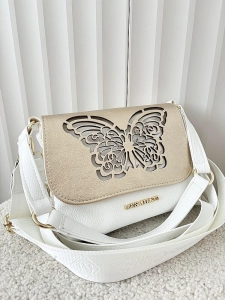 Massimo Contti torebka listonoszka biała ze złotym z klapką trzykomorowa ażurowa