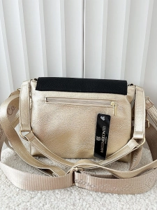 Massimo Contti torebka listonoszka złota z czarnym z klapką trzykomorowa ażurowa