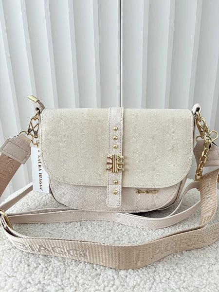 Laura Biaggi torebka listonoszka beżowa z klapką ekozamsz