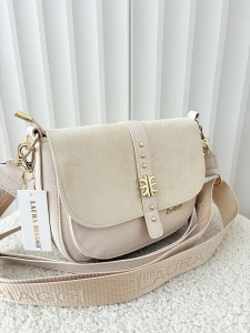 Laura Biaggi torebka listonoszka beżowa z klapką ekozamsz