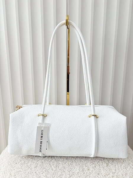 Laura Biaggi torebka kuferek na ramię skórzany biały